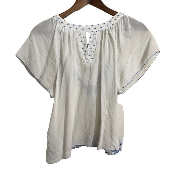 Abercrombie & Fitch Womens White Blue Tie Floral Embroider Bohemian Blouse Small - Picture 9 of 9